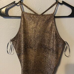 Bear Dance gold and glittery, cropped, tank top. Size M.